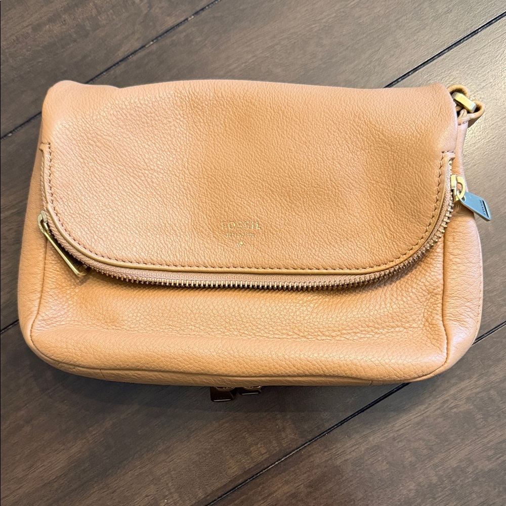 Tan Fossil Leather Crossbody Bag
